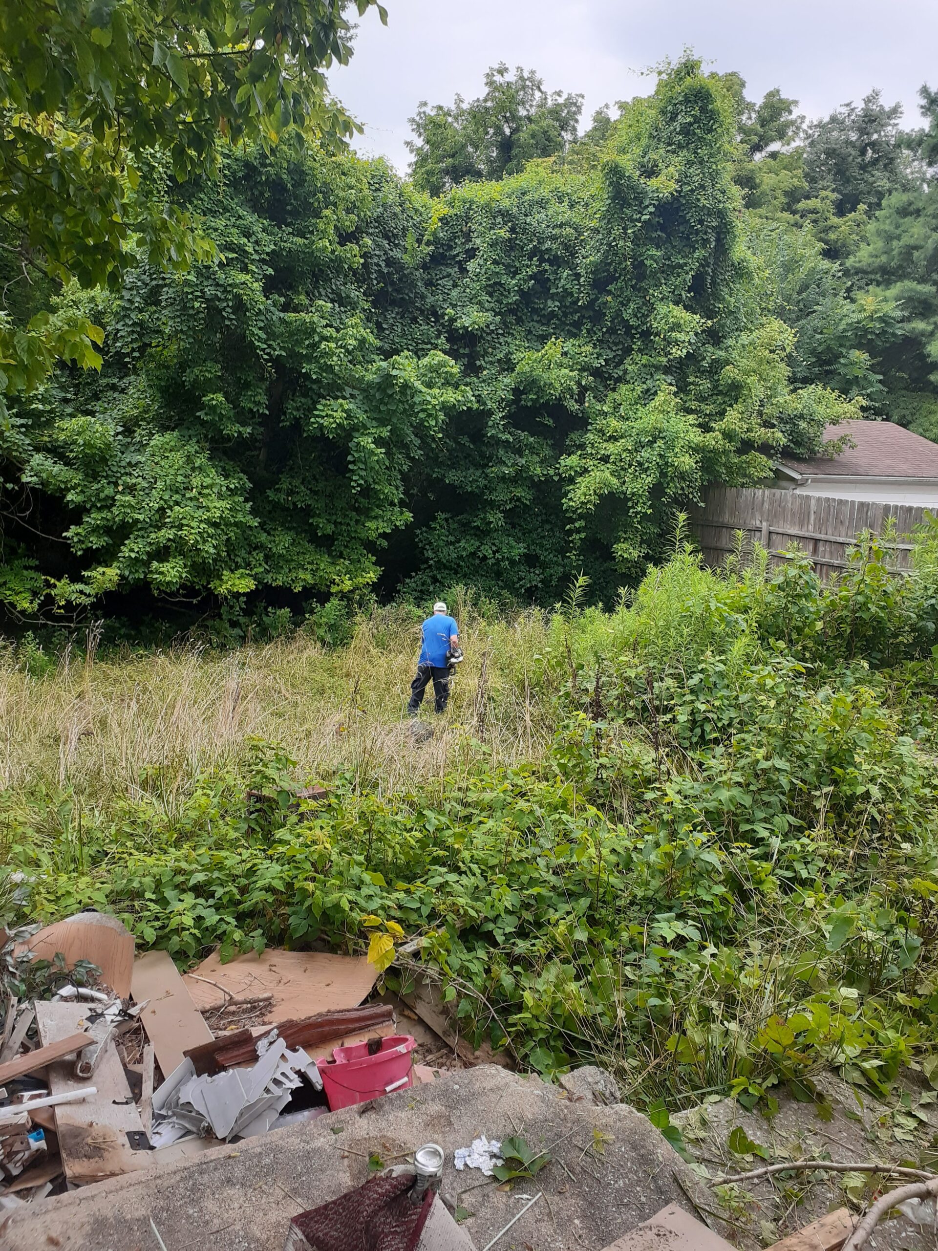 Man Cleaning the Backyard